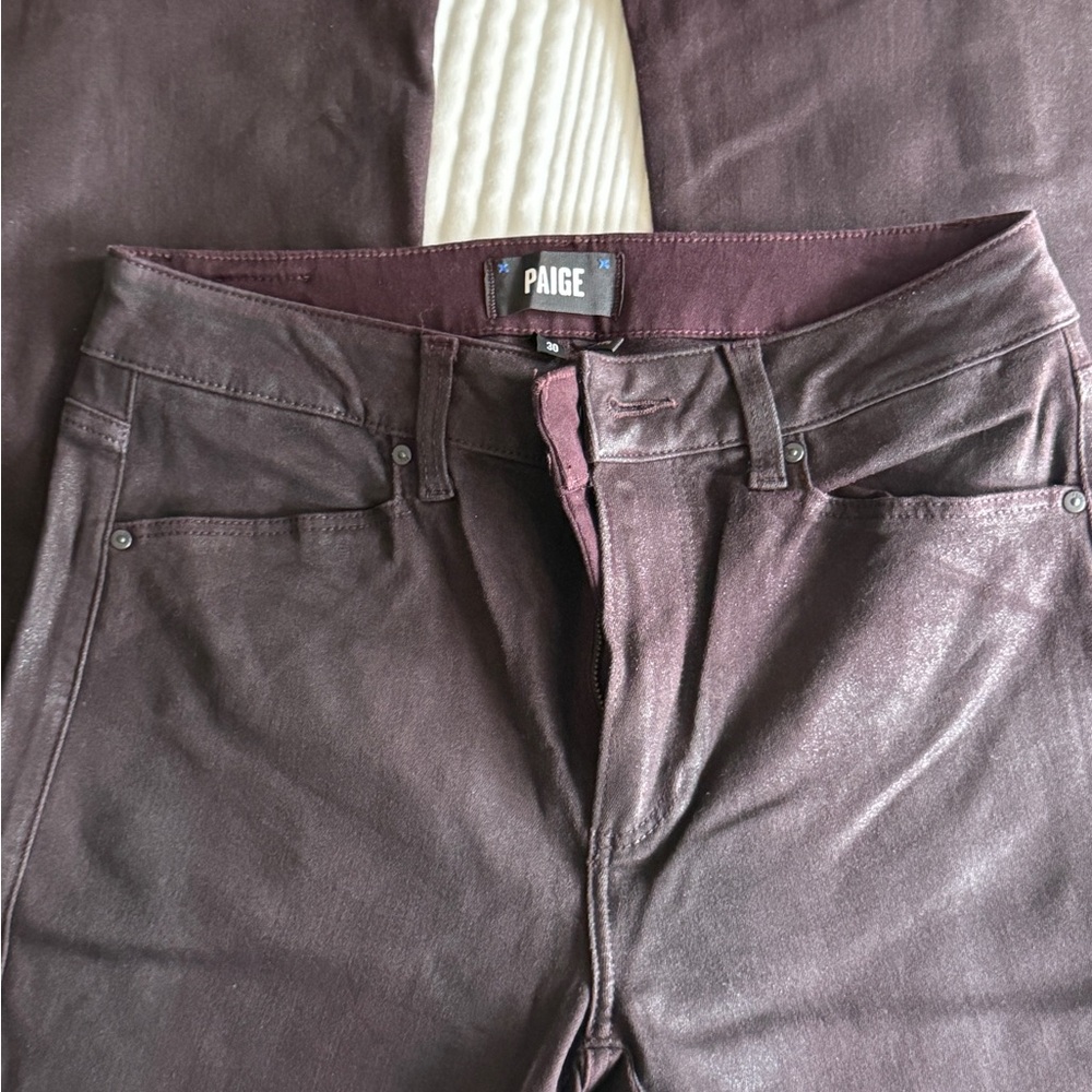 PAIGE Women’s Burgundy Sparkle Split hem Flare Jeans